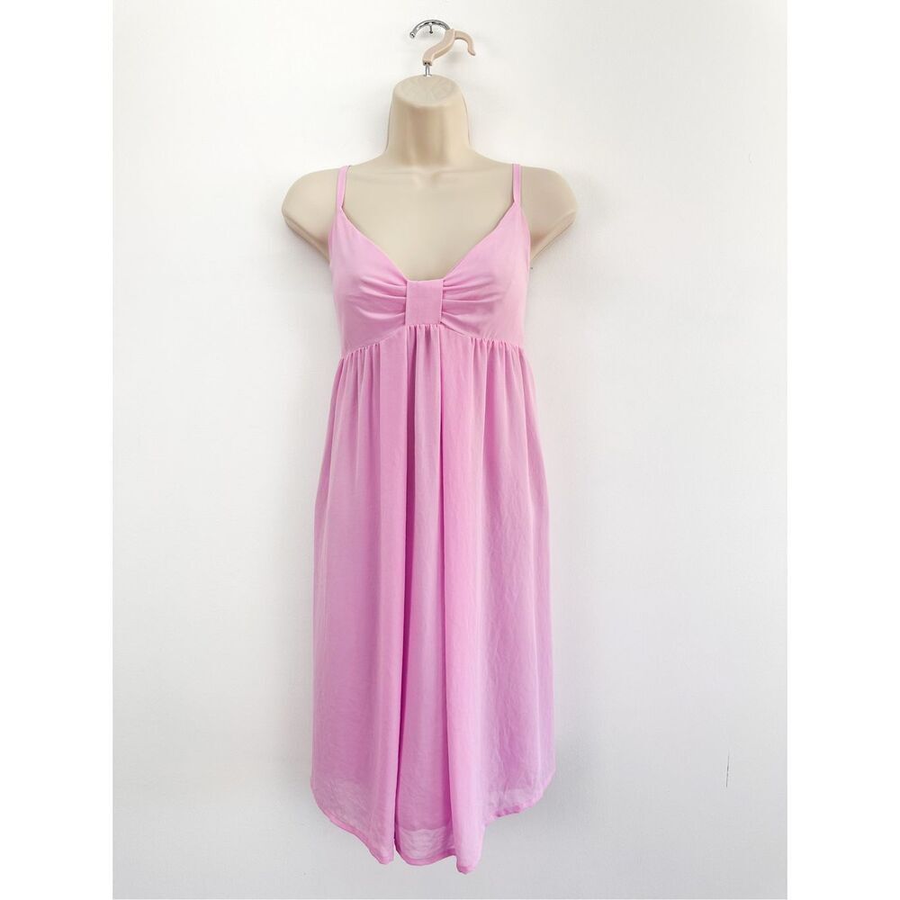 Tara Jarmon Women’s Pale Pink Spaghetti Strap Chiffon Bow Detail Babydoll Slip D